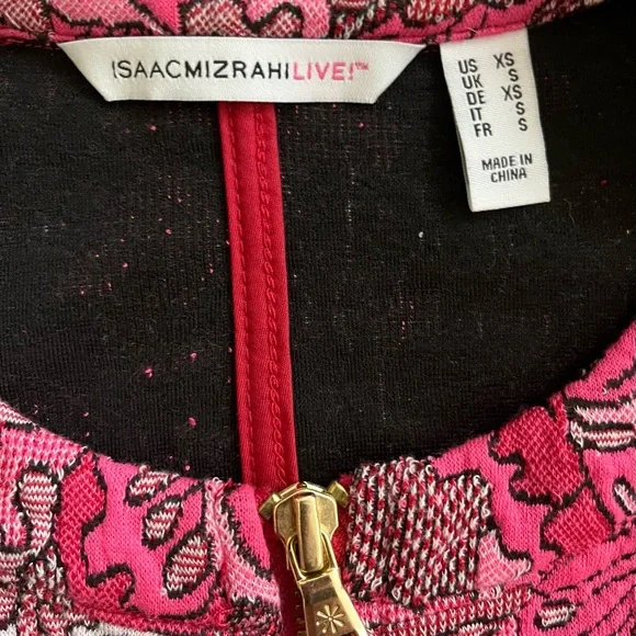 Isaac Mizrahi Live! Floral Knit Pink/Red Jacquard 3/4 Sleeve Topper Coat size XS - Picture 3 of 4